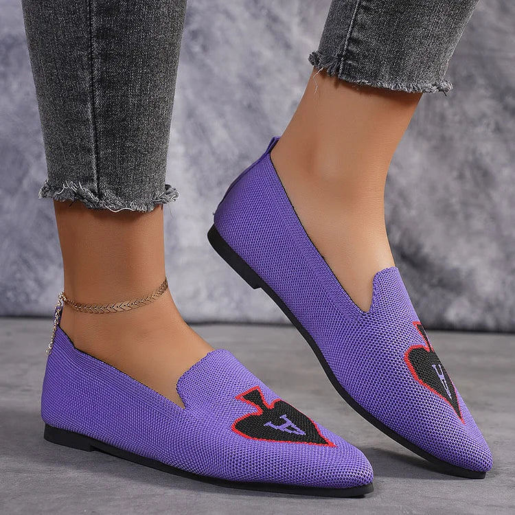 Spade A Print Pointed Toe Knitted Breathable Slip On Flats