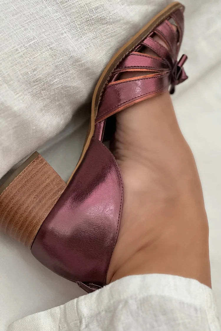 Scarpe con tacco spesso viola con punta aperta e décolleté con fiocco decorato [Pre-ordine]