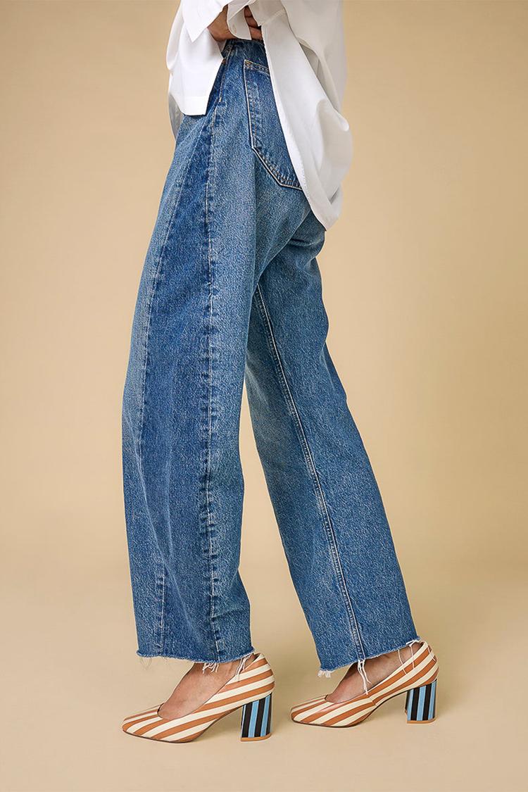 Colorblock Stripe Square Toe Casual Orange Chunky Heels [Pre Order]