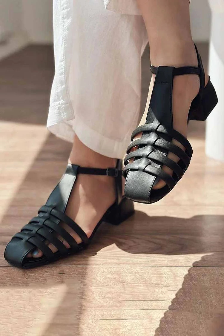 Square Toe Solid Color Hollow Out Black Flats [Pre Order]