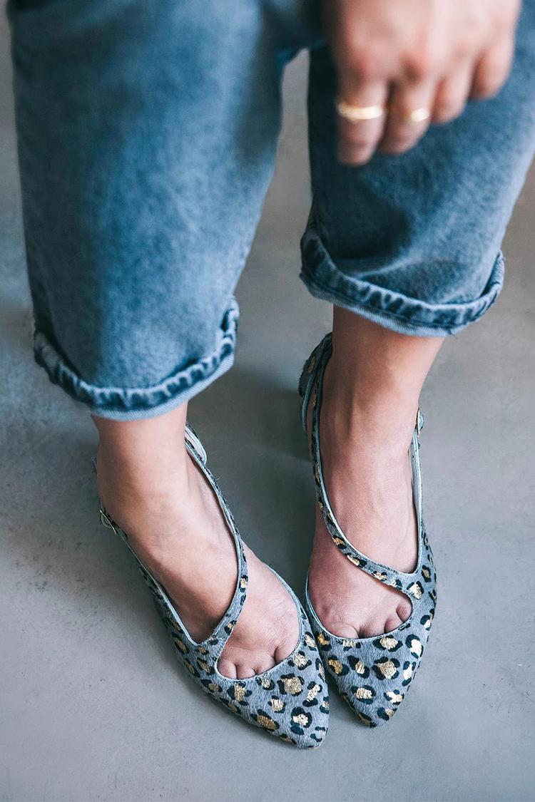 Leopard Print Irregular Strap Buckle Pointed Toe Chunky Heels [Pre Order]