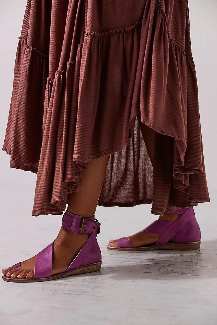 Ankle Strap Buckle Solid Color Toe Ring Purple Sandals [Pre Order]