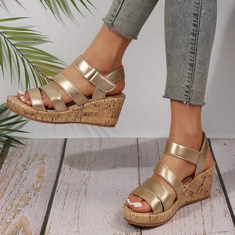 Sandali con zeppa aperti casual multistrato tinta unita 