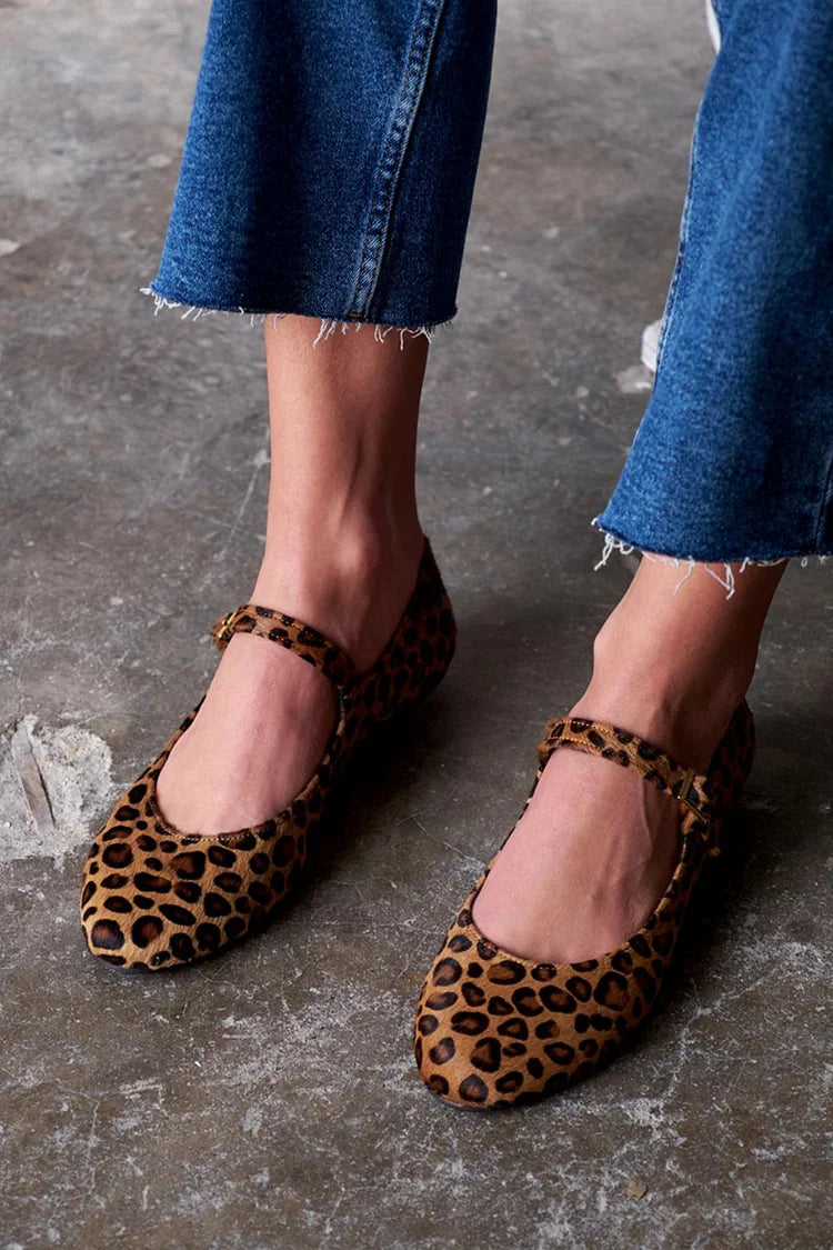 Ballerine marroni con cinturino sul collo del piede e stampa leopardata [Pre-ordine]