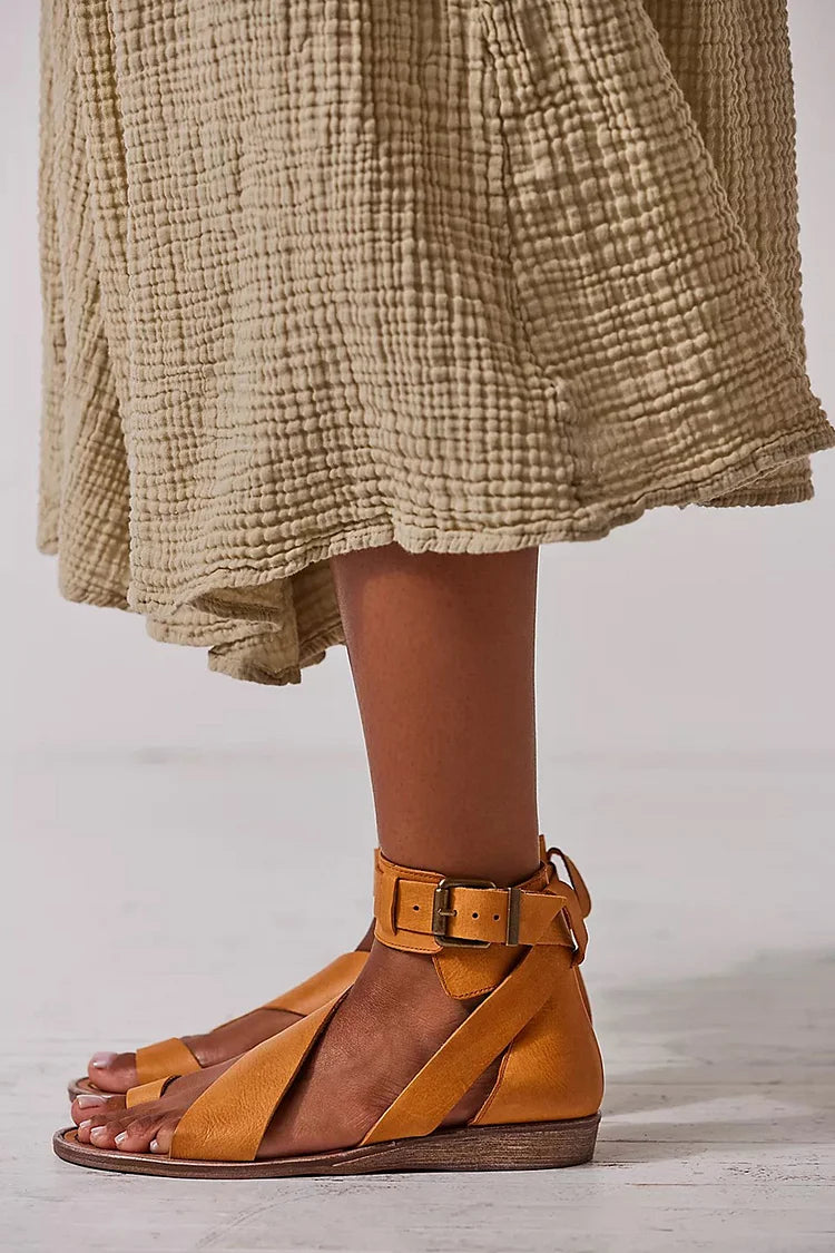 Solid Color Ankle Strap Buckle Toe Ring Orange Sandals [Pre Order]