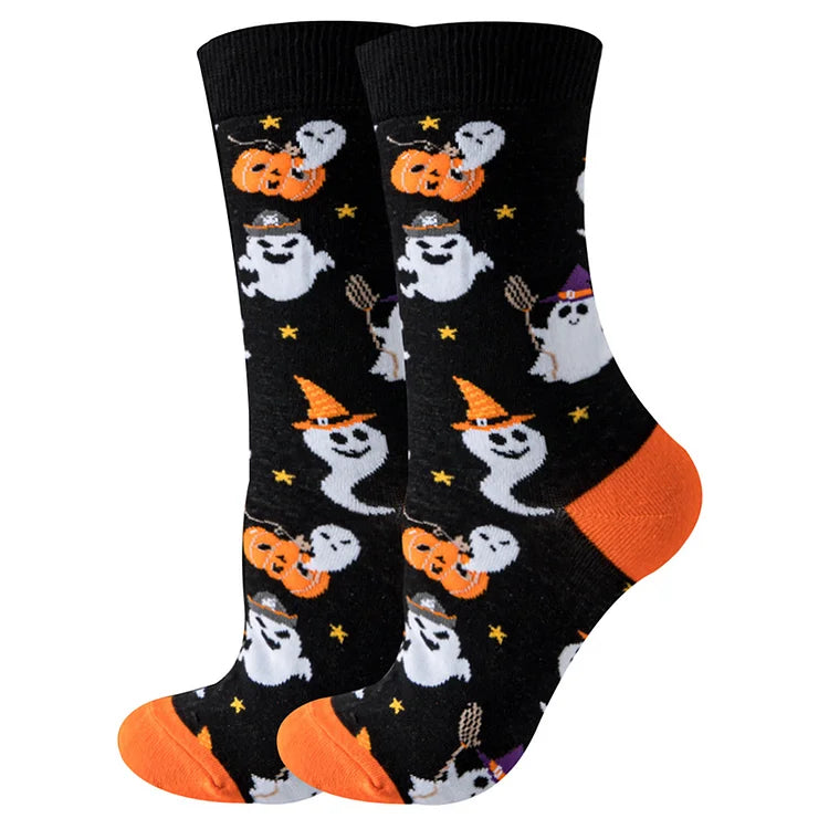 Calcetines con estampado de esqueleto, fantasma y calabaza de terror para Halloween 