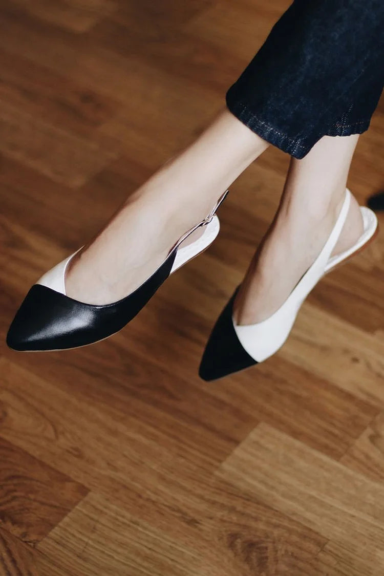 Contrast Color Pointed Toe Slingback Black Flats [Pre Order]