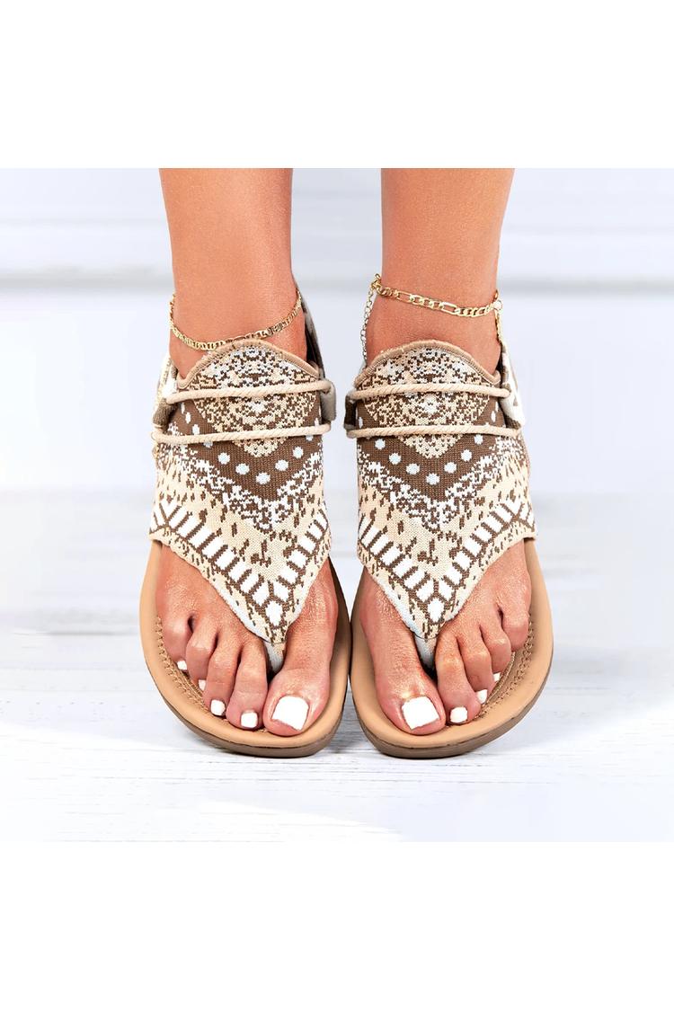 Sandalias casuales con punta redonda estilo bohemio y estampado abstracto 