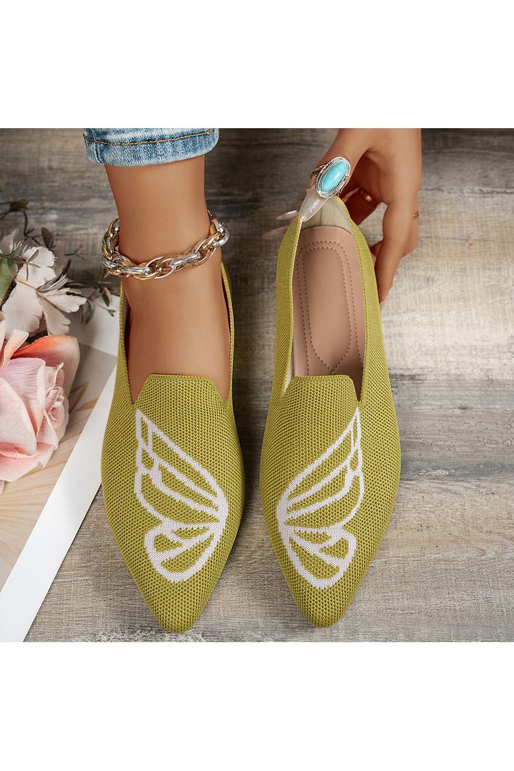 Sapatilhas Casuais de Malha com Padrão de Borboleta, Bicolor e Bico Apontado