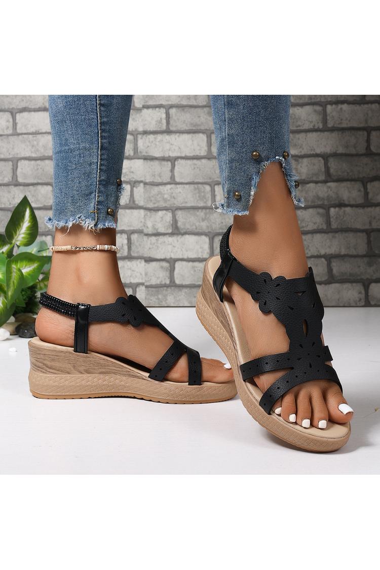 Sandali con zeppa casual da esterno con cinturino elastico traforato e punta rotonda