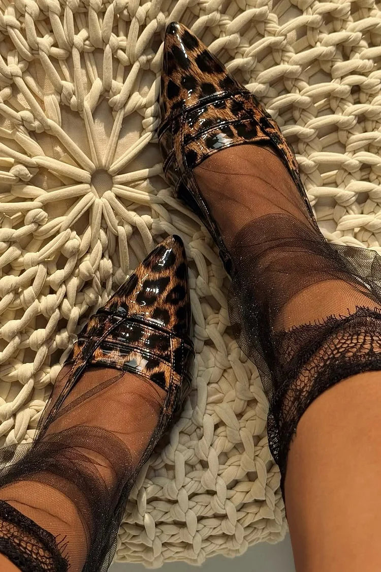 Scarpe con tacco a spillo marroni con punta a punta e stampa leopardata [Pre-ordine]