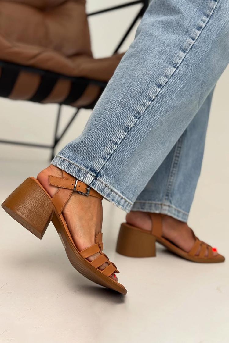 Scarpe con tacco grosso marrone chiaro con punta quadrata intrecciata e traforata [Pre-ordine]