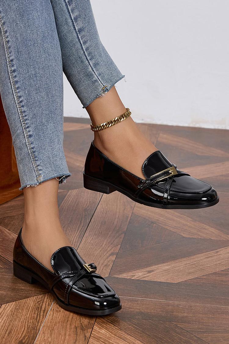 Kreuzriemen Schnalle Dekor Patchwork Quadratische Zehe Freizeit Slipper