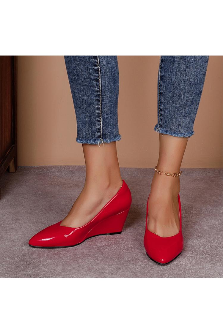 Scarpe con tacco a zeppa casual slip-on eleganti a punta tinta unita