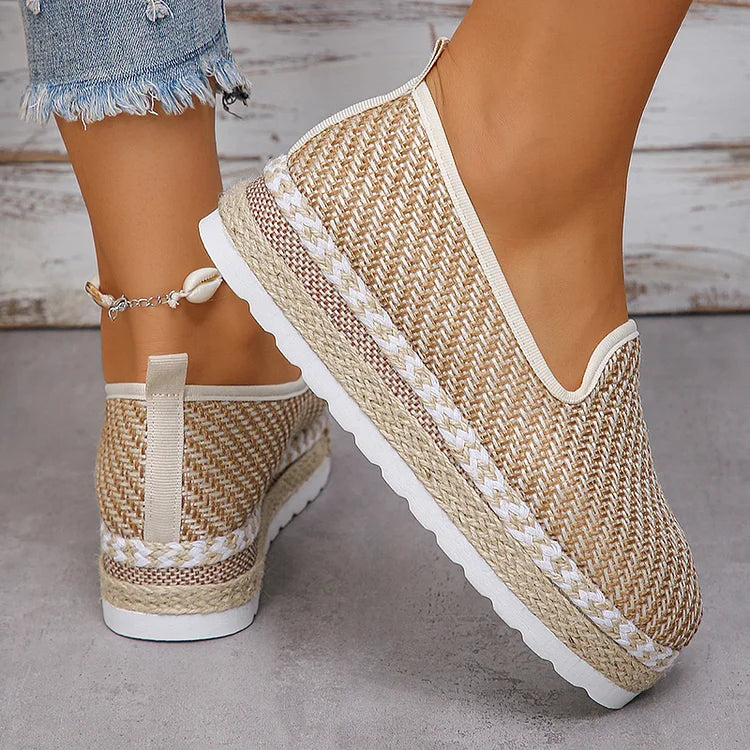 Casual Woven Pattern Platform Espadrille Lightweight Loafers