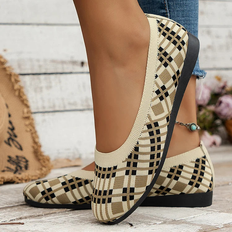 Casual Geo Pattern Print Round Toe Low-Top Knit Loafers