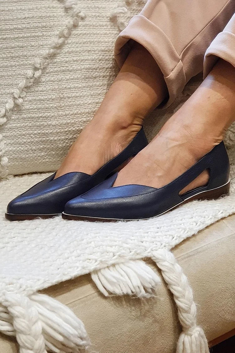 Cut Out Pointed Toe Slip On Casual Navy Flats