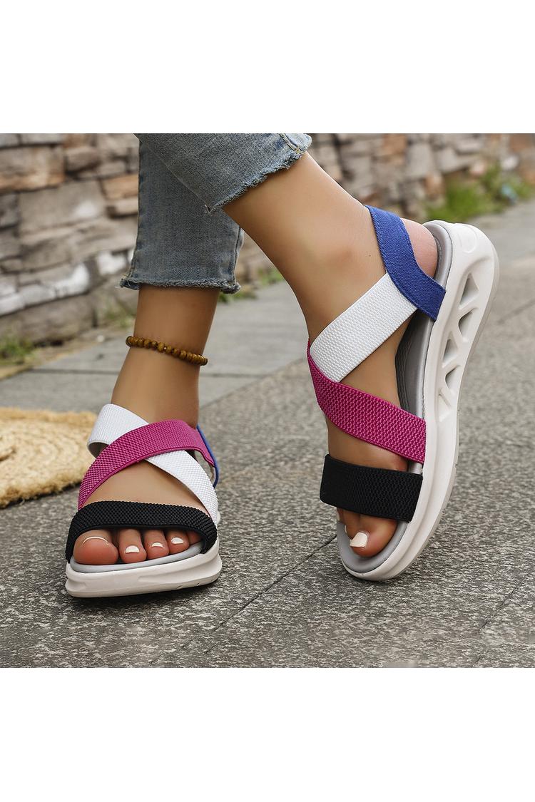 Sandali casual traspiranti con punta tonda e cinturino incrociato multicolore 