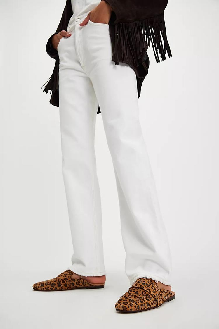 Mules marrone chiaro con punta quadrata e motivo patchwork leopardato [Pre-ordine] 