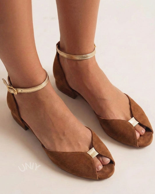 Brown Faux Suede Peep Toe Ankle Strap Sandals [Pre Order]