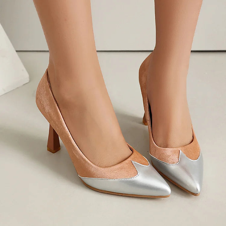 Patchwork Colorblock Pointed Toe Elegant Stiletto Heels