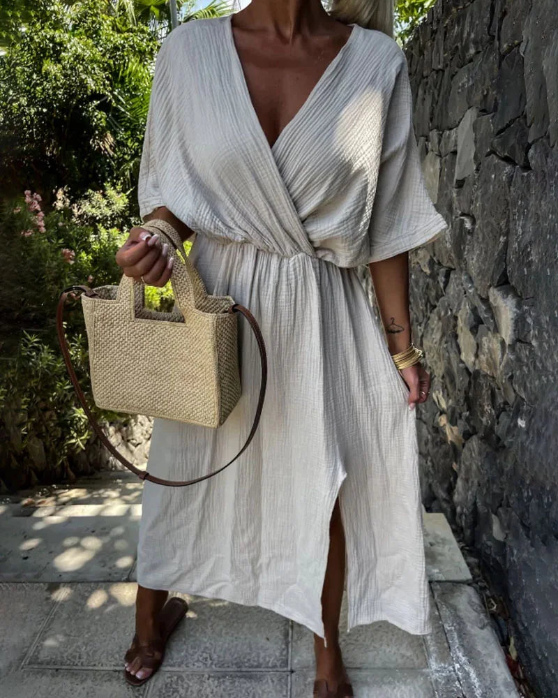 Leisure Vacation V-Neck Split Dress