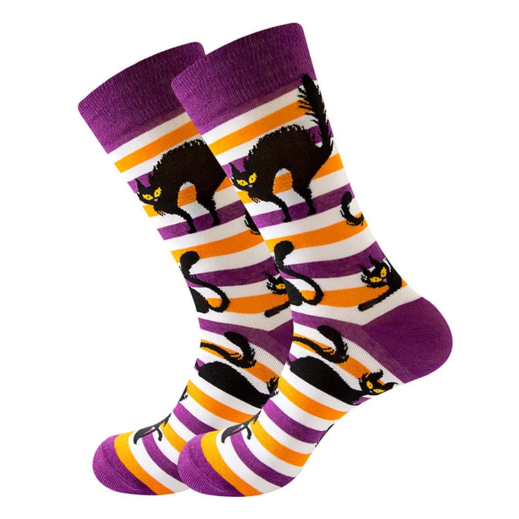 Halbhohe Socken mit Halloween-Element-Hexe-Spukhaus-Kürbis-Vogelscheuchen-Print