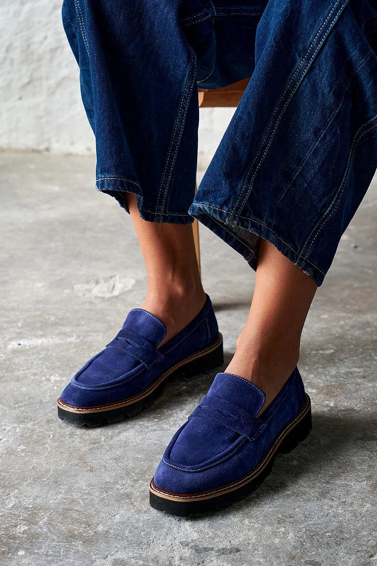 Einfarbige Patchwork-Slipper in Marineblau mit runder Zehenpartie [Pre Order]