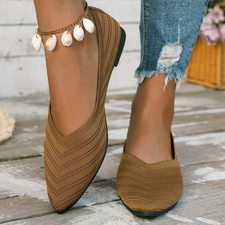 Einfarbige Strick Atmungsaktive Spitzzehen Slipper