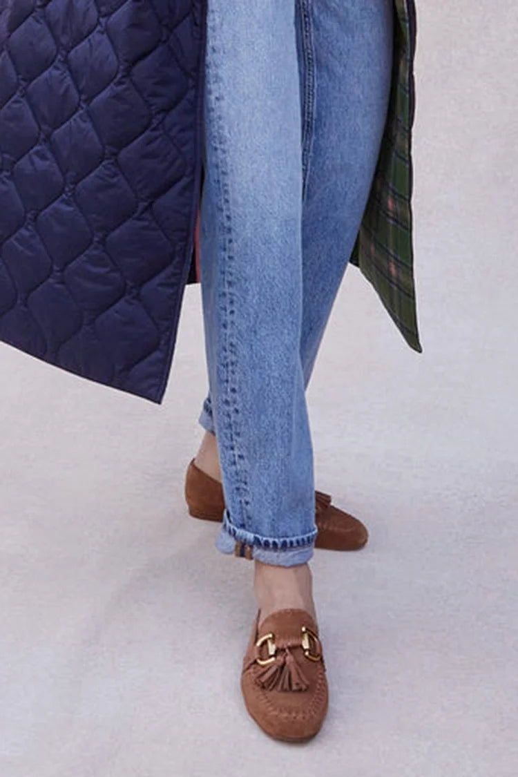 Cholewki z chwostami, ozdobą w kształcie sprzączki Horsebit, przeszycia, brązowe mokasyny [Przedsprzedaż]