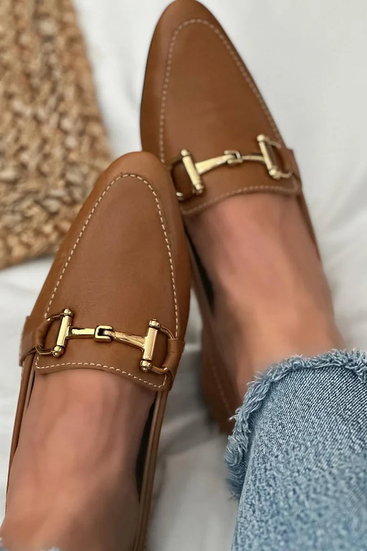 Metallschnalle Dekor Spitz zulaufende Zehen Braun Loafers [Vorbestellung]