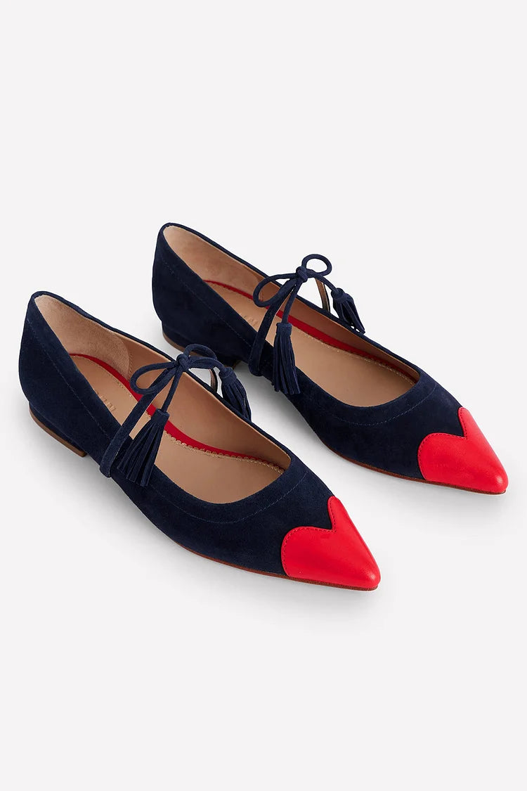 Farbblock Schleifen Dekor Spitzzehen Schwarze Ballerinas [Vorbestellung]