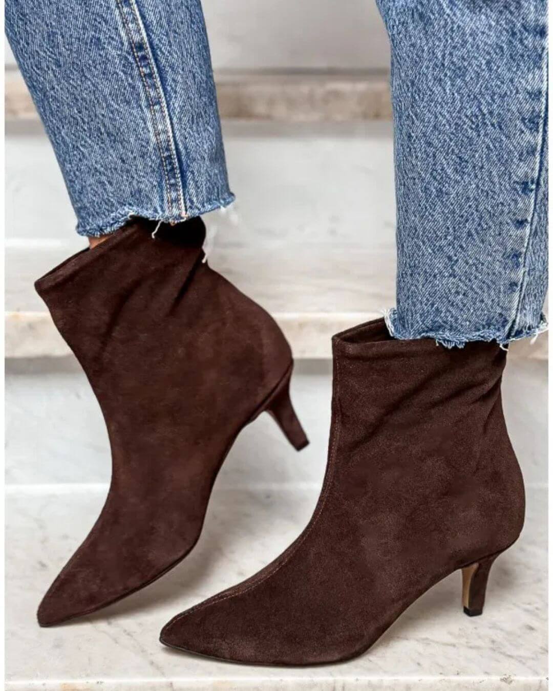 Dark Brown Faux Suede Pointed Toe Ankle Boots [Pre Order]