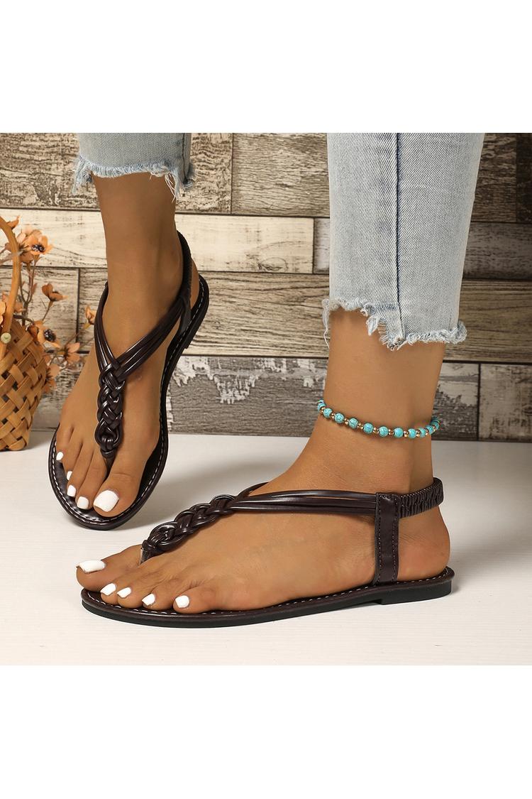 Einfarbige geflochtene Riemen Flip-Flops lässige Outdoor-Sandalen