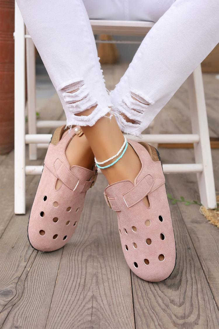 Sandali casual con cinturino posteriore e punta tonda traforata, tinta unita 