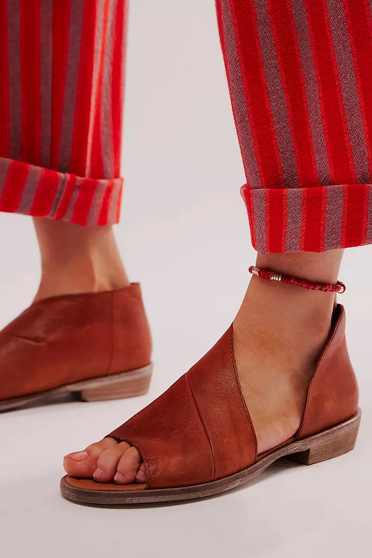 Solid Color Open Toe Asymmetric Brown Sandals [Pre Order]