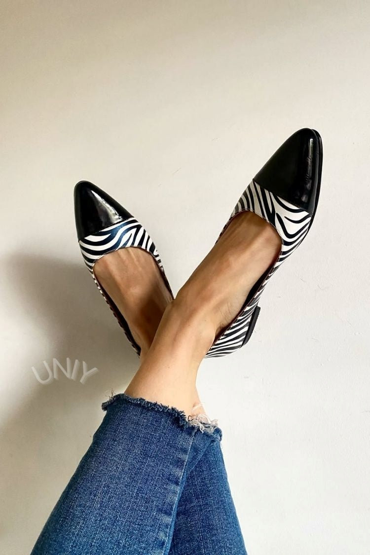 Vintage Zebra Print Patent Cap Toe Pointed Toe Flats [Pre Order]