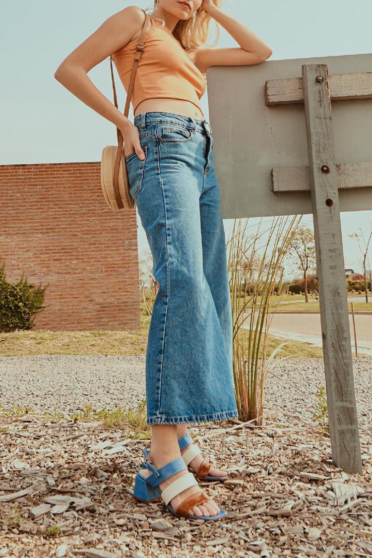 Colorblock Straps Open Toe Casual Blue Sandals Heels [Pre Order]