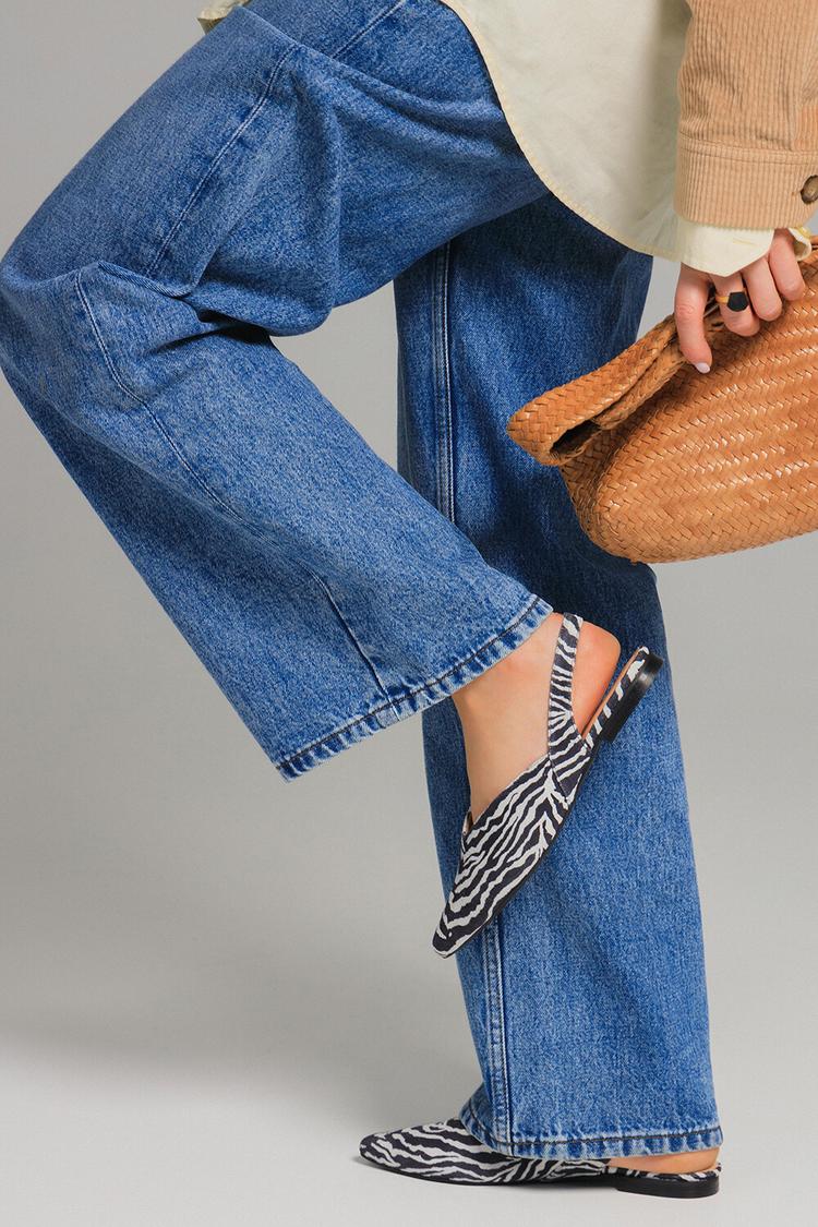 Zebra Print Pointed Toe Slingback Casual Black Flats [Pre Order]