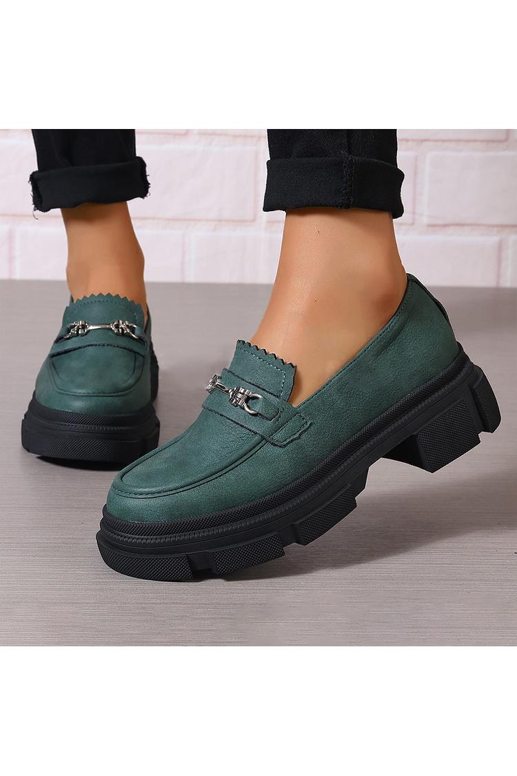 Metall Schnalle Dekor Einfarbig Runde Spitze Niedriger Blockabsatz Loafer