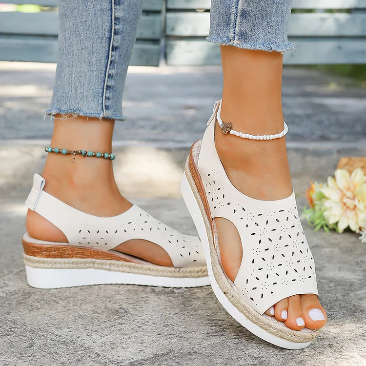 Sandalias de alpargata con plataforma peep toe y tira trasera ahuecada 