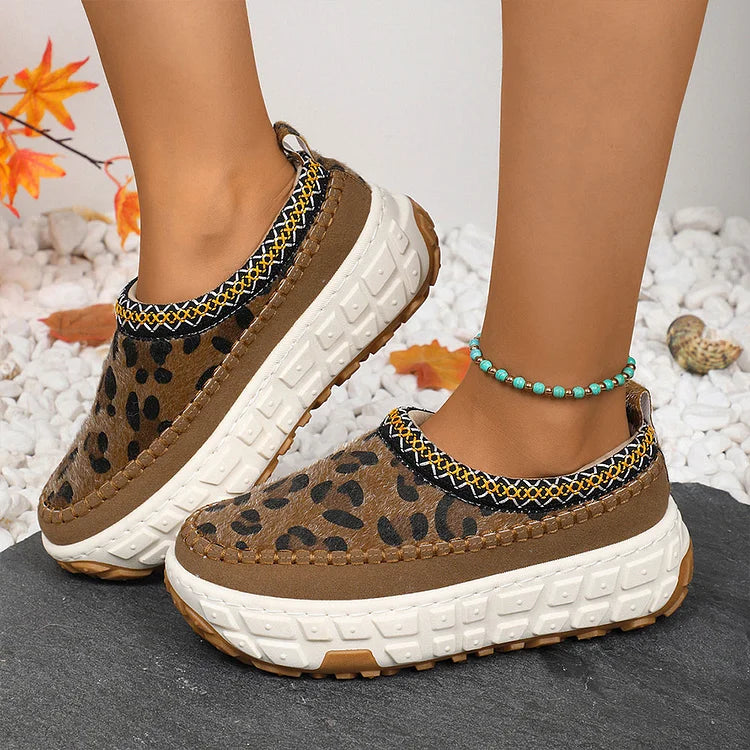 Leopard Pattern Stitch Detail Round Toe Casual Snow Boots