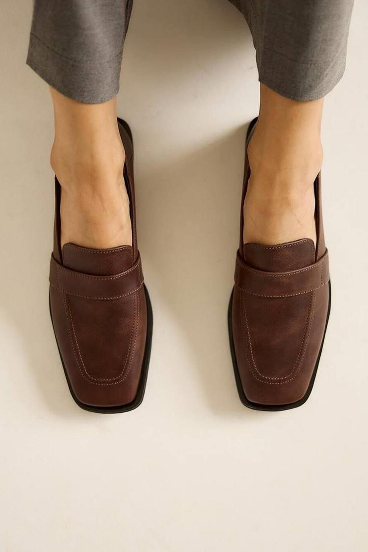 Einfarbige Patchwork Quadratische Zehe Freizeit Braun Loafers [Vorbestellung]