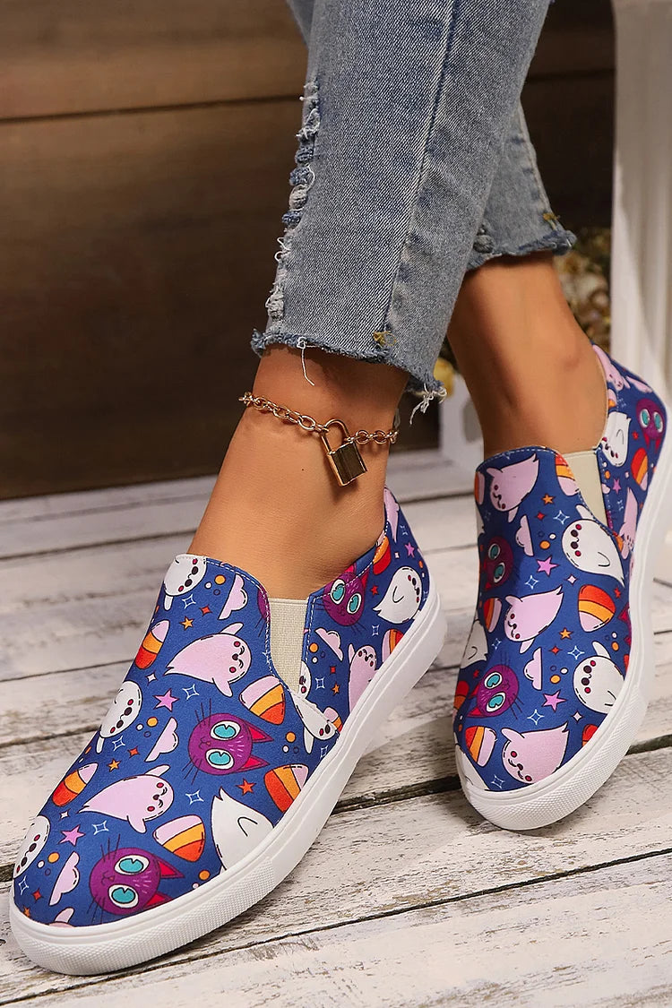 Mocassins casuais multicoloridos com estampa de animais redondos