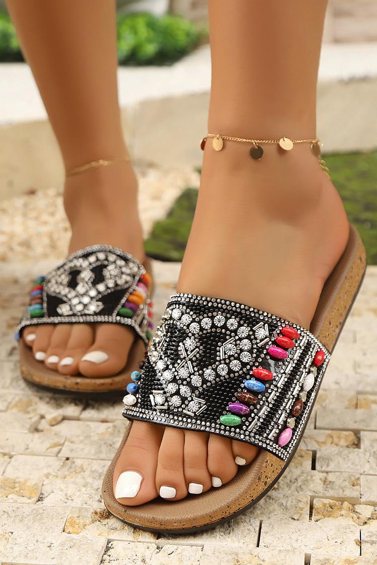Kryształkowa dekoracja wielokolorowe etniczne styl okrągły nosek codzienne kapcie