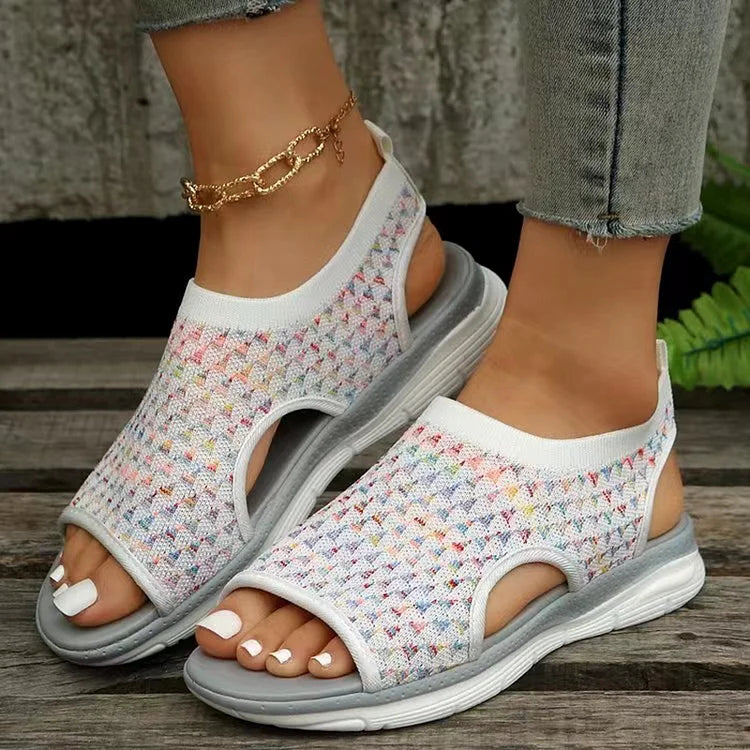 Casual Colourful Triangular Pattern Hollowed Slingback Slide Platform Sandals