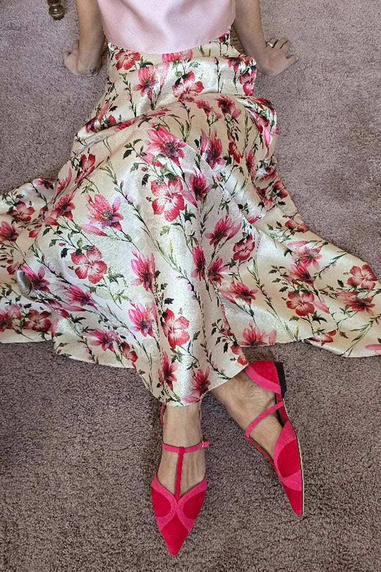 Zapatos planos rojos con punta en punta, hebilla y tiras en T con parches [pedido por adelantado]