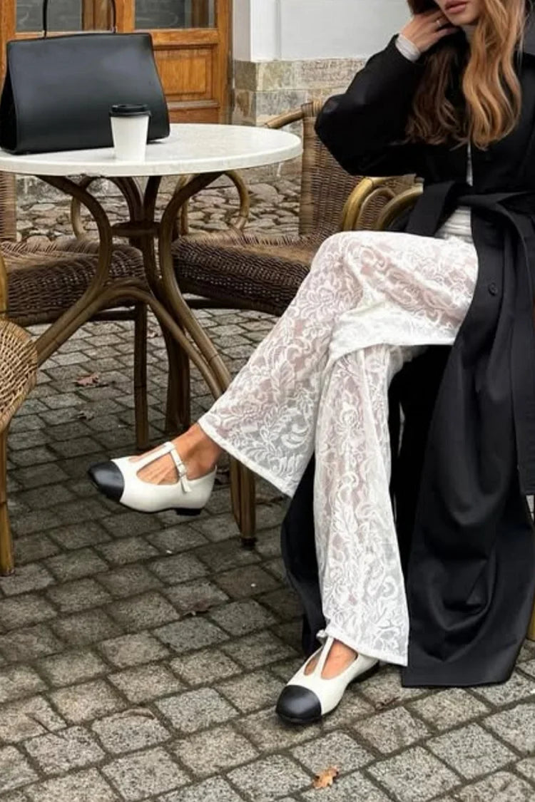 Ballerine bianche con punta quadrata e fibbia con cinturino a T colorblock [Pre-ordine]