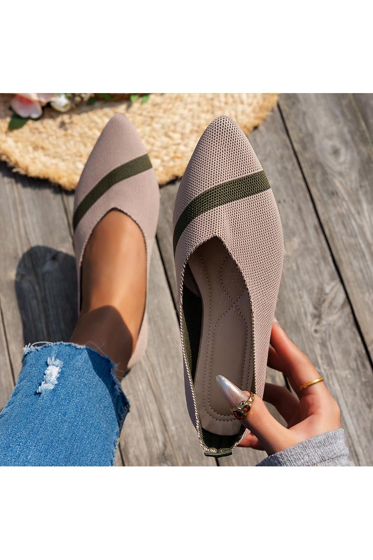 Colorblock Knitted Pointed Toe Breathable Casual Flats