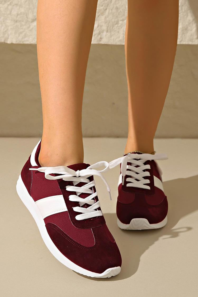 Sneakers casual con lacci e punta tonda colorblock patchwork 